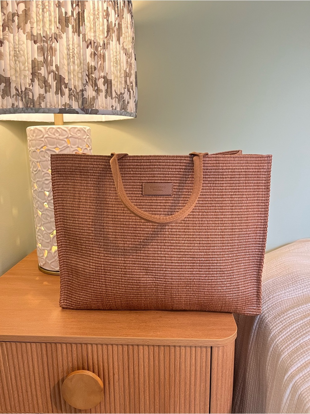 Burberry Large Woven Tote Bag in Light Brown